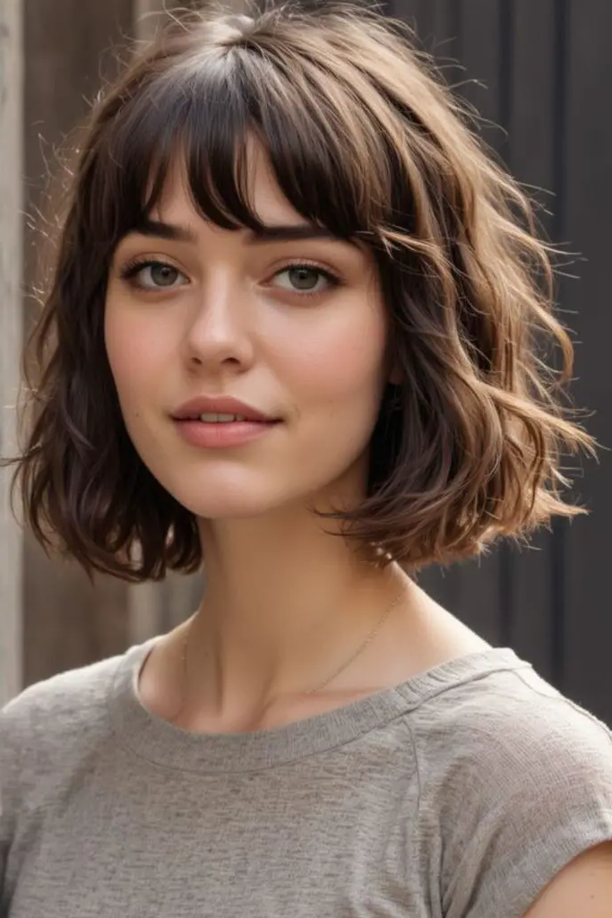 4. Wavy Lob with Baby Bangs