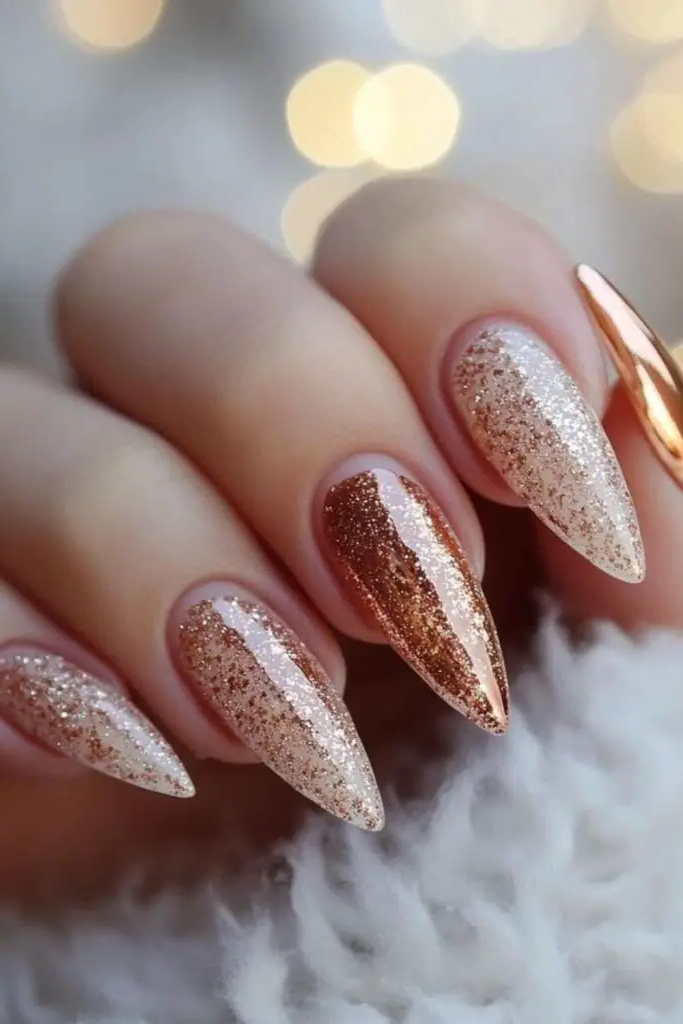 Golden Glitter Gradient Nail Design