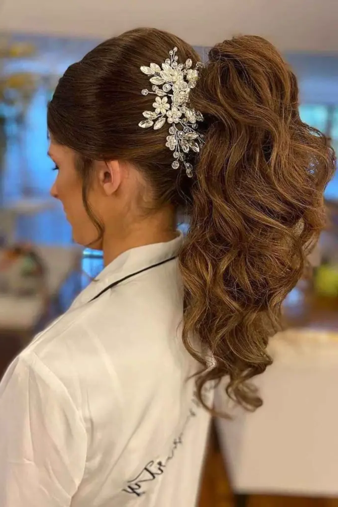 5. High Volume Ponytail with Rhinestone Clips