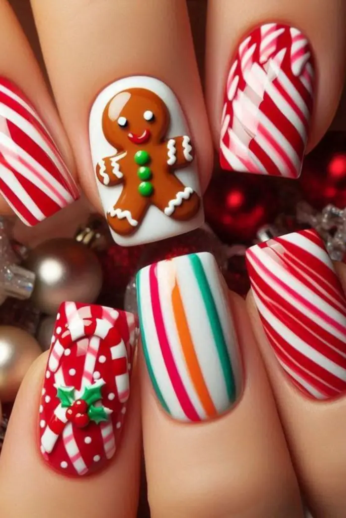 Gingerbread Cookie Cuties Nail Design