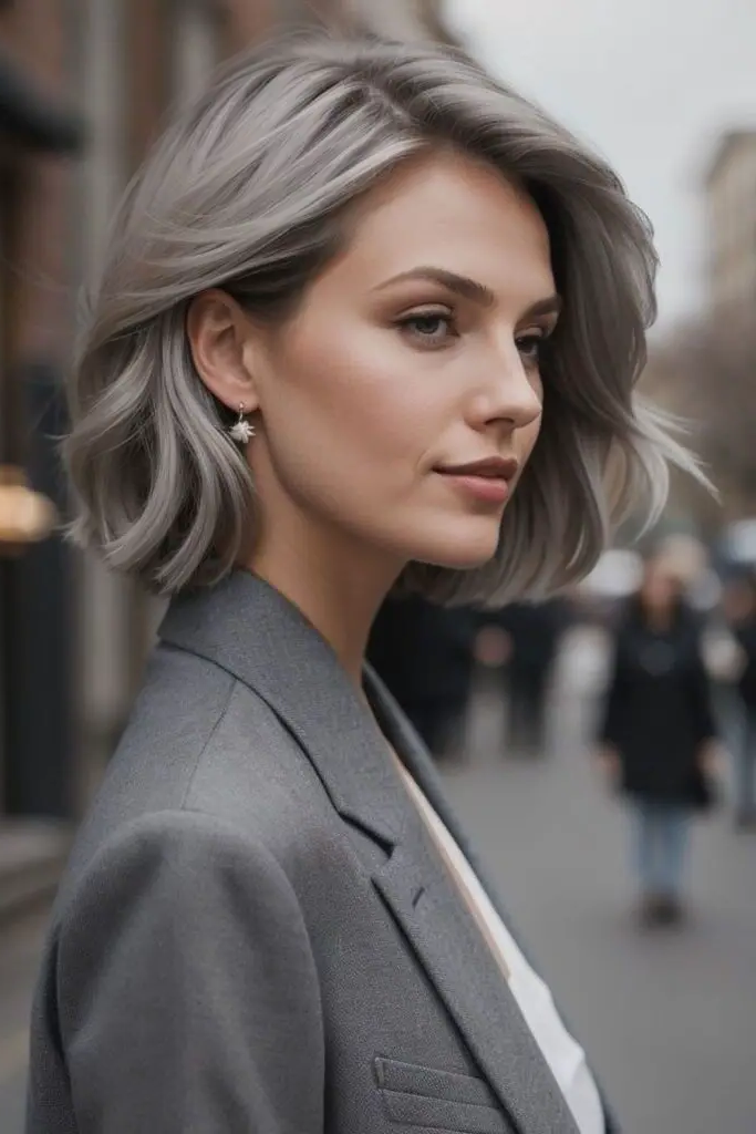 6. Platinum Grey Side-Part Bob