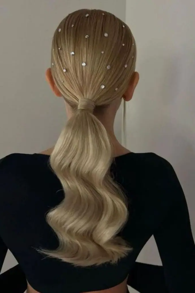 Slicked Back Low Ponytail with Glitter