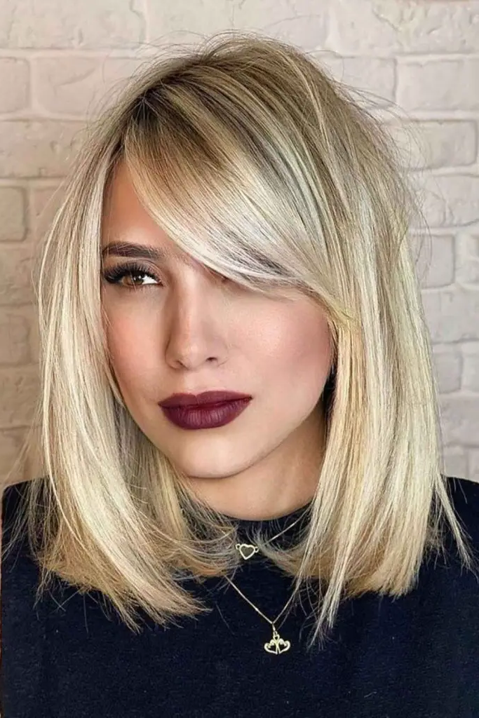 Straight Lob with Side-Swept Fringe