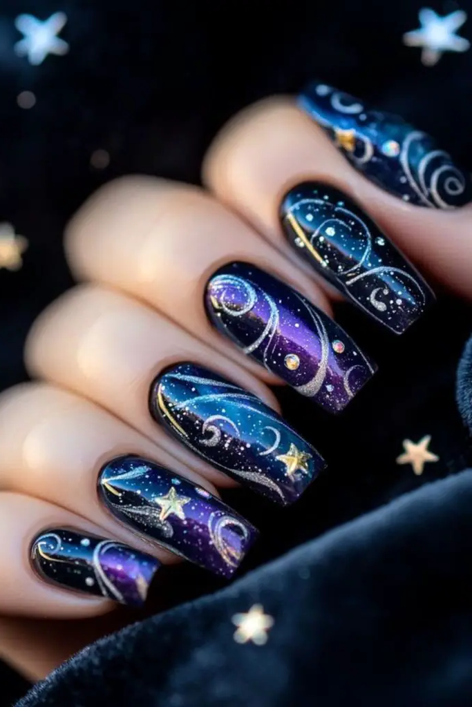 Glitter Galaxy Nail Design