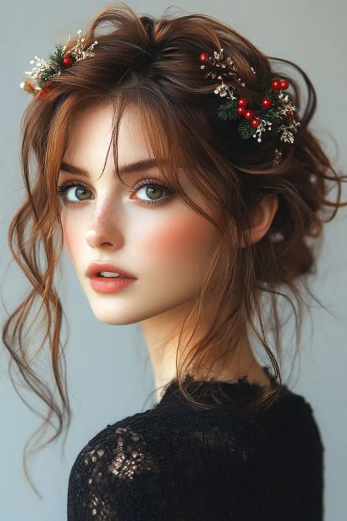 Messy Low Bun with Festive Clips