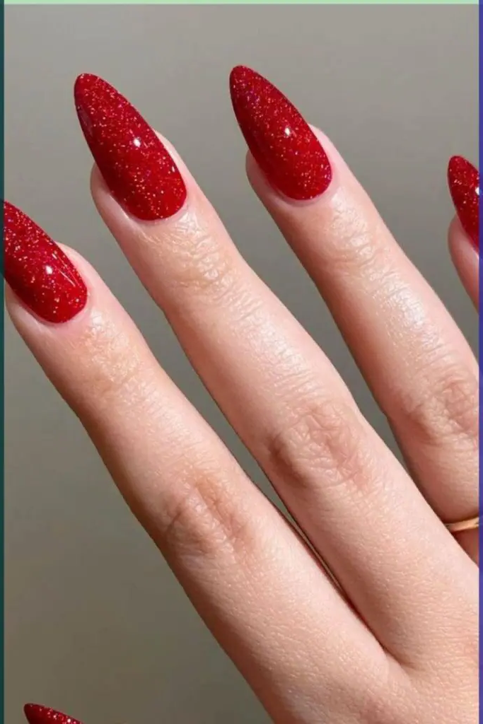 Soft Red Glitter Gradient Nails