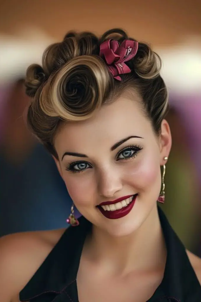Retro Victory Rolls Hairstyle with a Modern Twist
