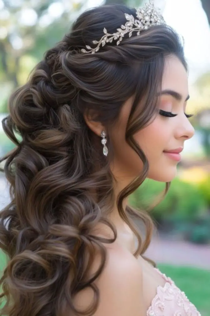 Voluminous Curls with Rhinestone Headband