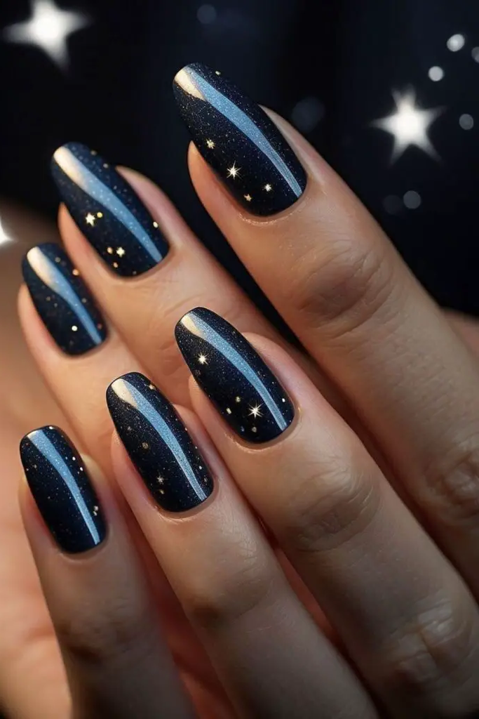 9. Silent Night Stars Nail Art