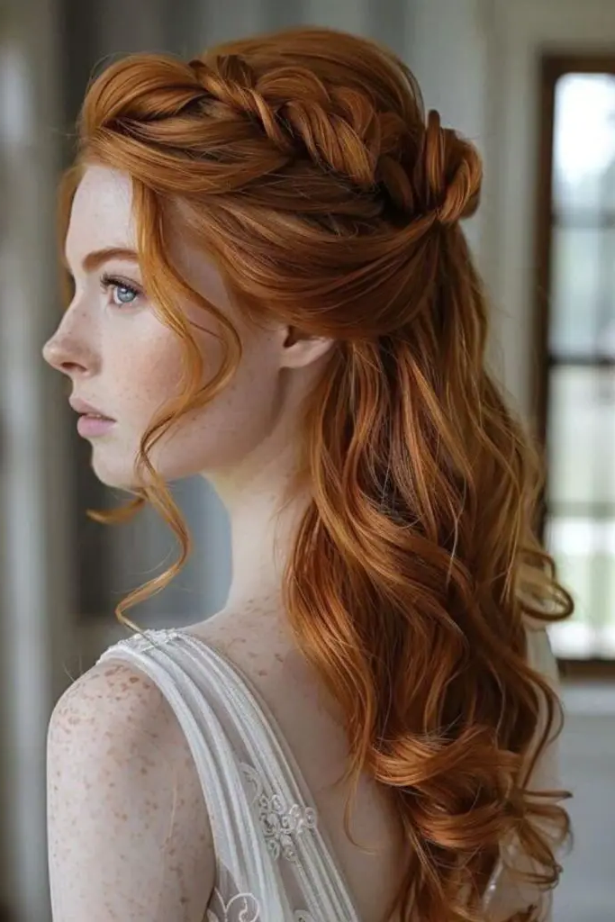 Half-Up Copper Crown with Blonde Accents
